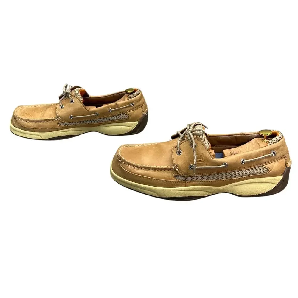 Sperry Top Sider Tan Nubuck Leather Lanyard 2-Eye Boat Deck Loafer Shoe Men 14